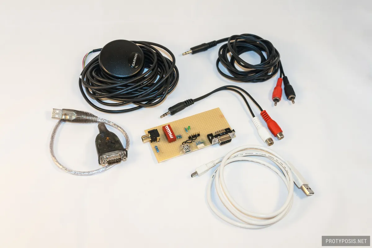 Assembled board with GPS receiver and cables
