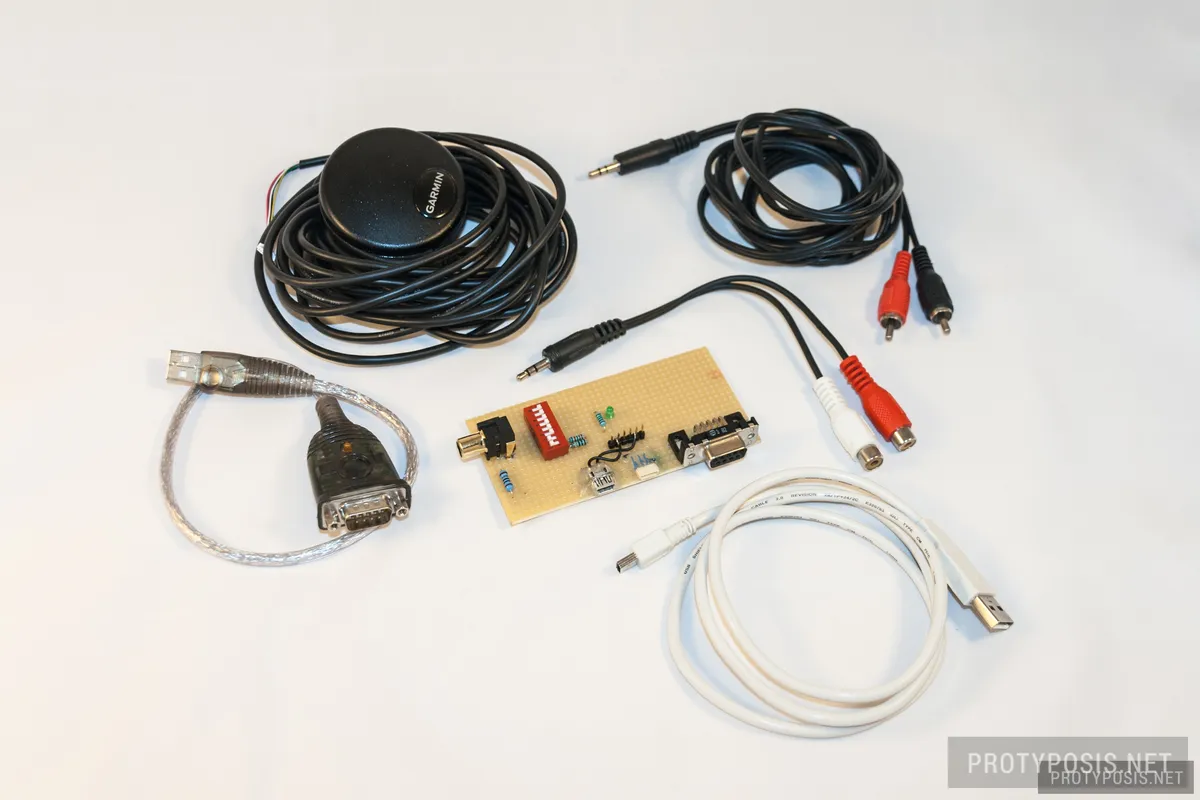 Assembled board with GPS receiver and cables
