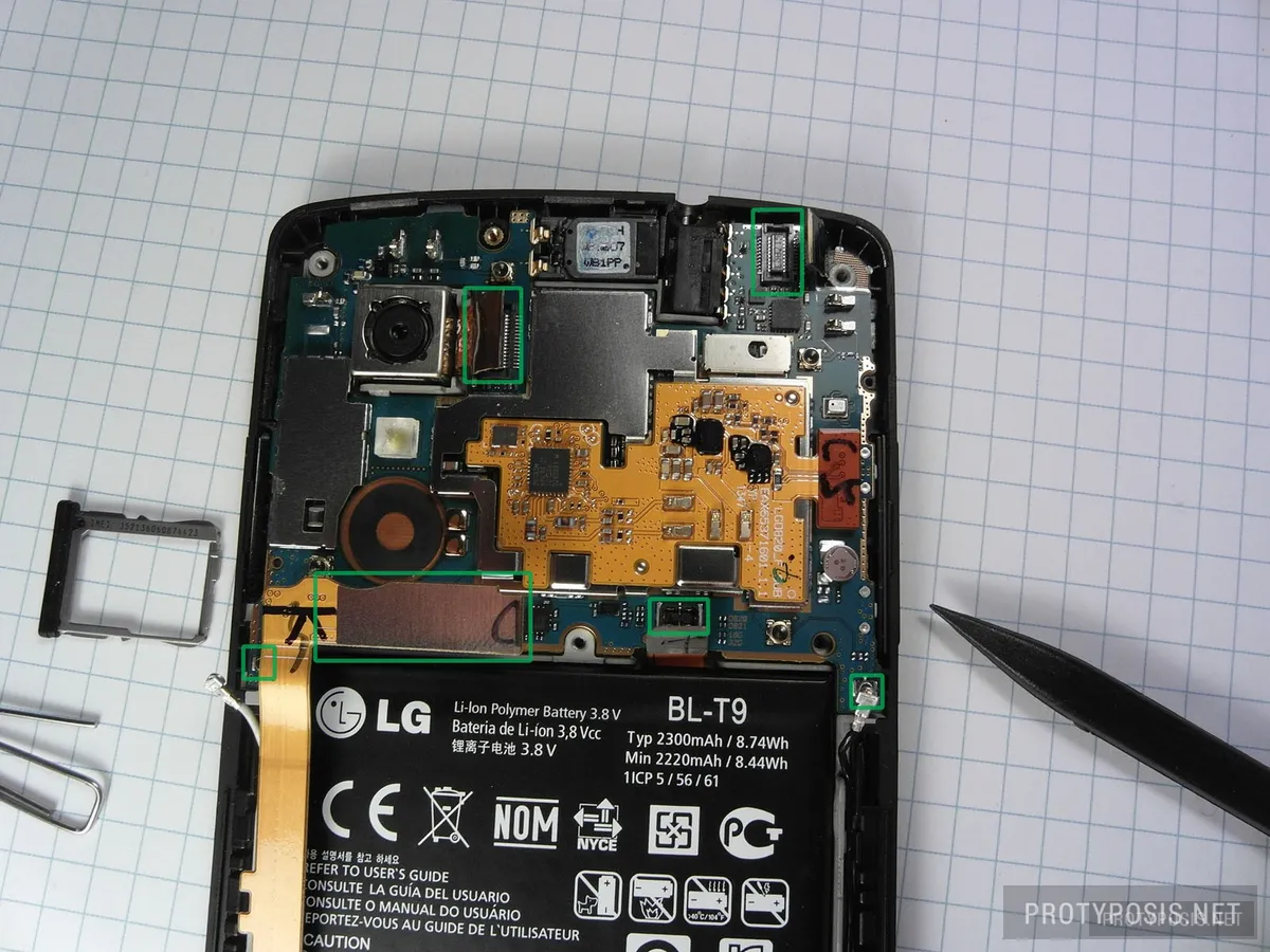 3) Antenna and flex cables on the motherboard