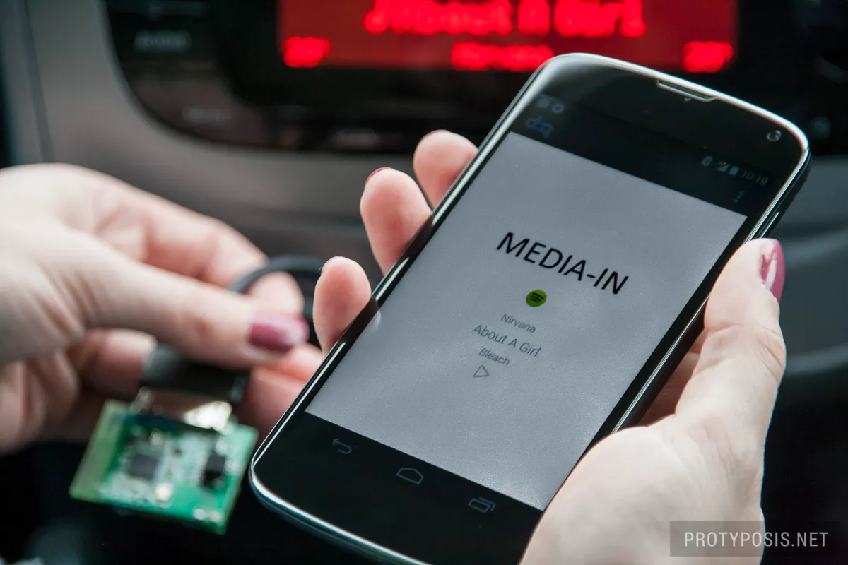 After: the doq adapter connected to the same car (with a late prototype board in the background)