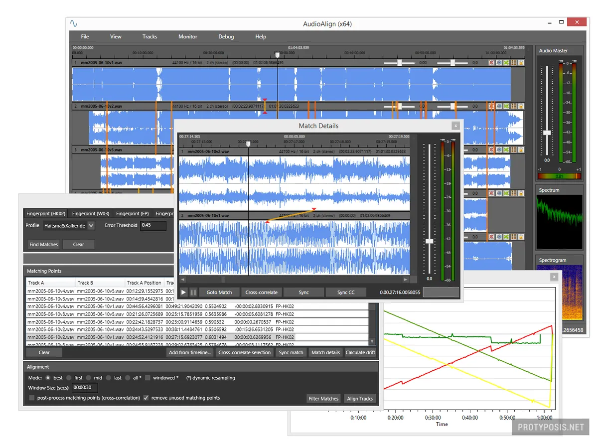 A screenshot of AudioAlign&#x27;s graphical user interface.