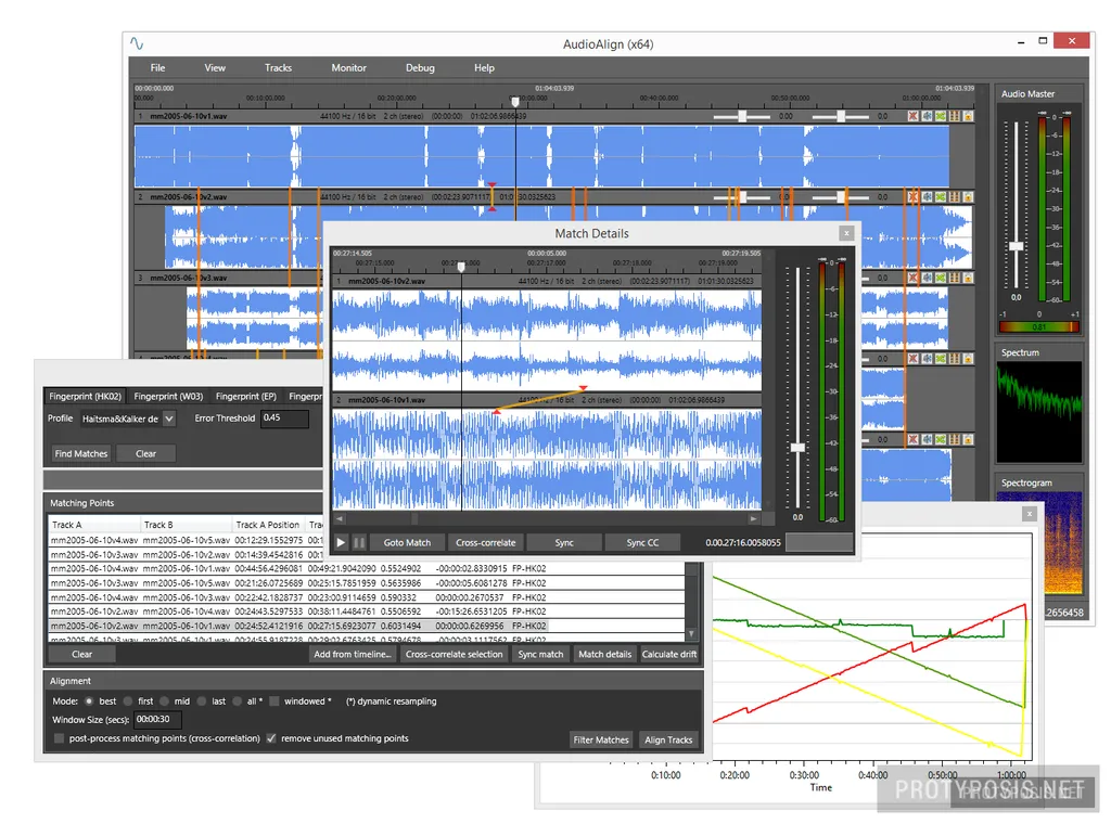 A screenshot of AudioAlign's graphical user interface.