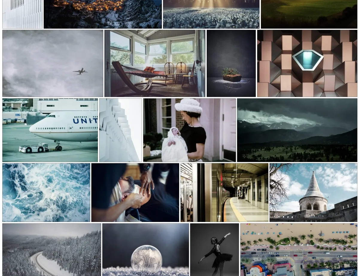 Example grid layout (photo previews from Unsplash)