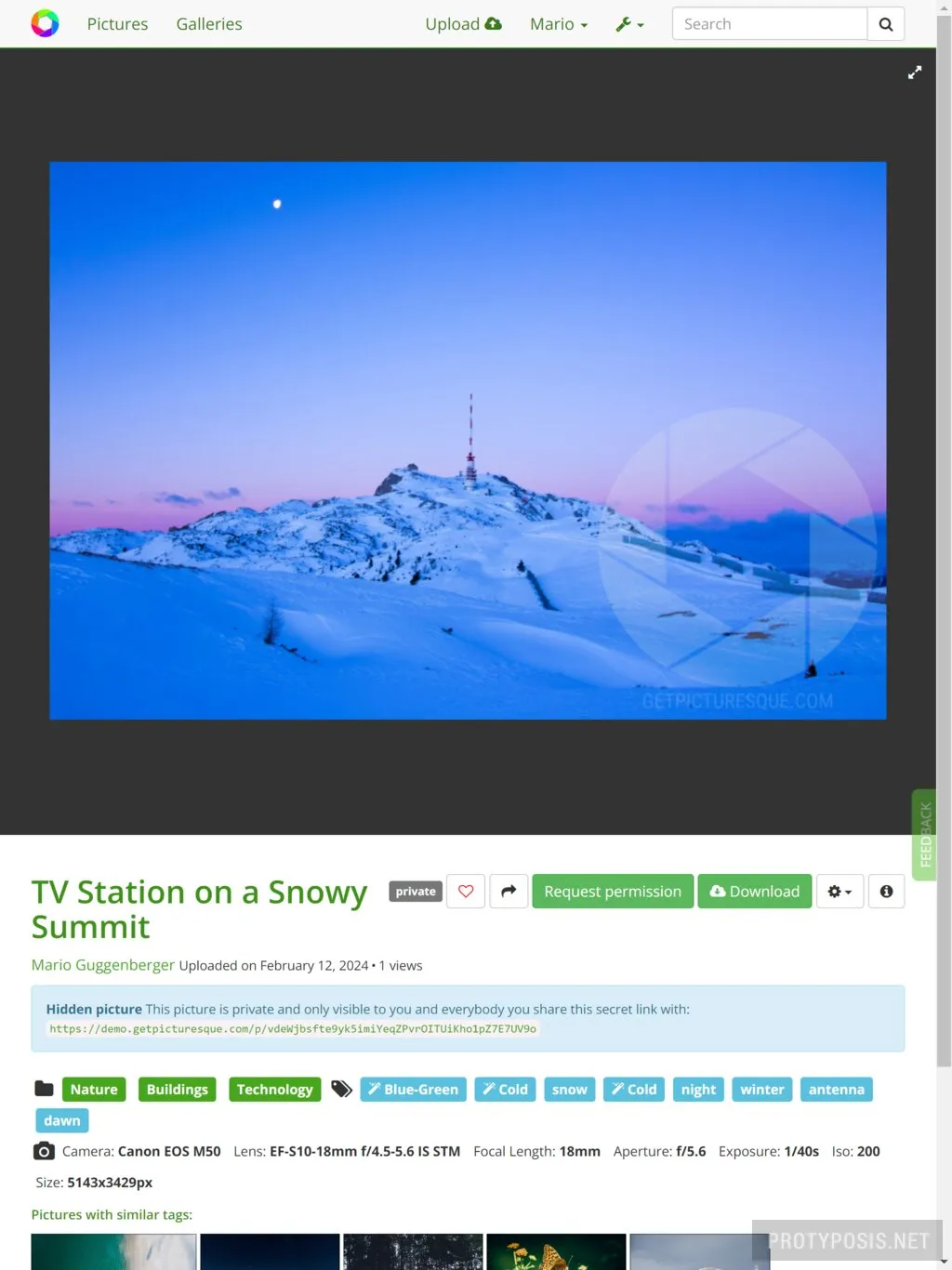Hidden picture with secret access URL