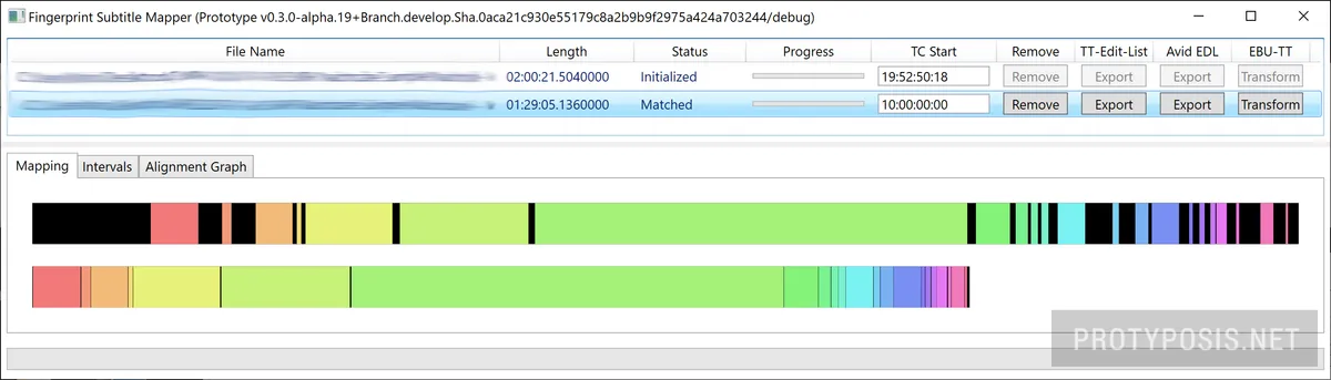 Automatically detected mapping (edit list) of a raw and subtitled talk show recording and its edited broadcast version
